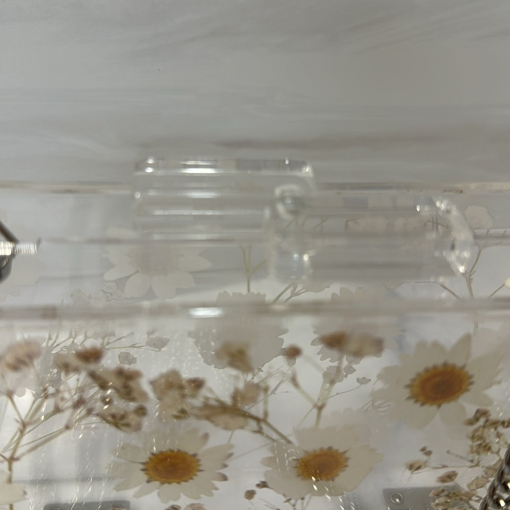 Daisies acrylic transparent lucite box clutch with silver chain strap🌼 - Picture 11 of 15